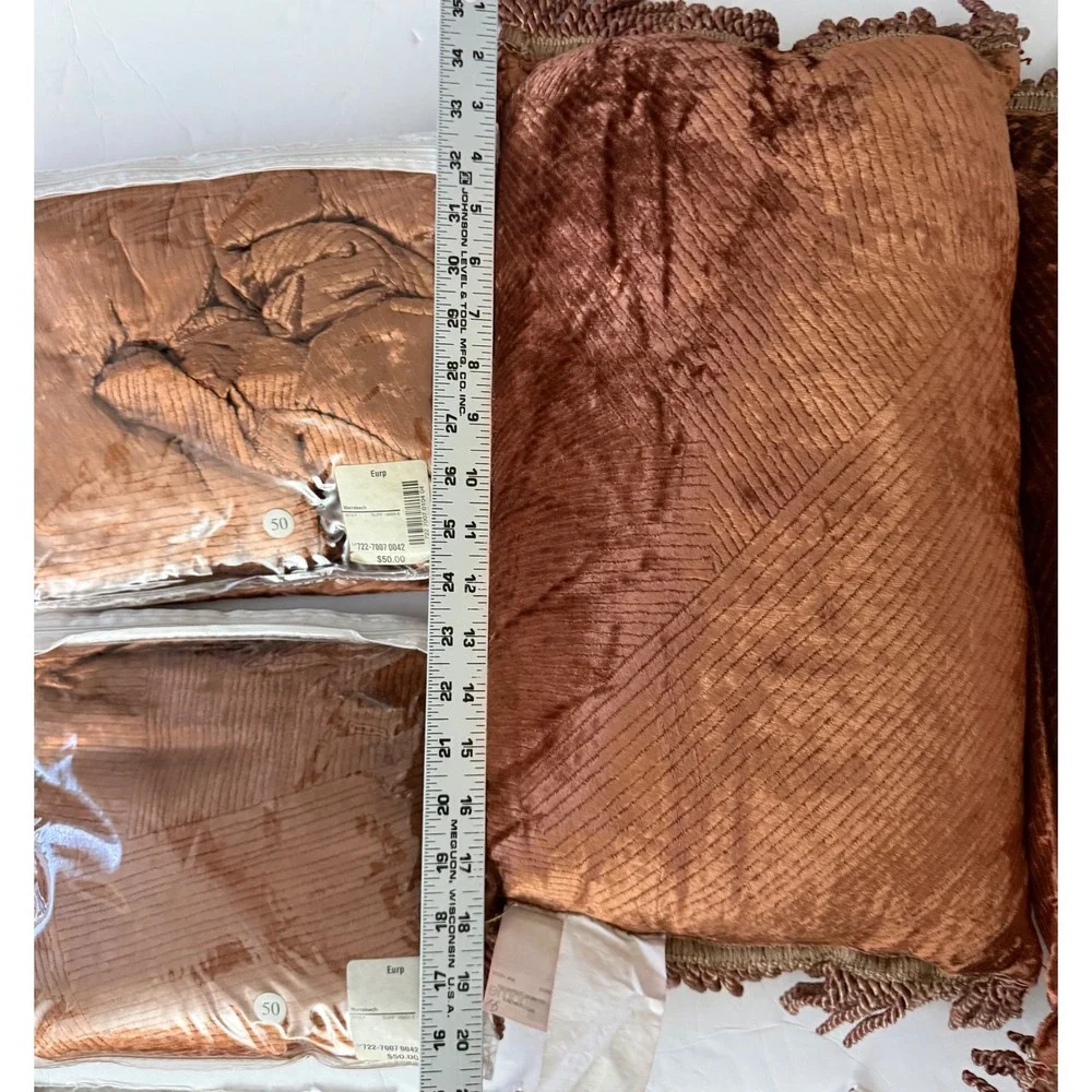 JCPenney Marrakech Rust Chenille 4pc Lot 2 Oblong Pillows & 2 Euro Shams NEW